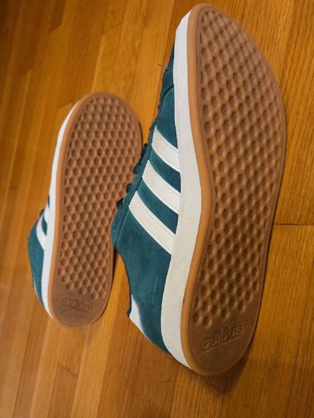 Boys adidas Green Suede Low-Top Sneakers with White Stripes